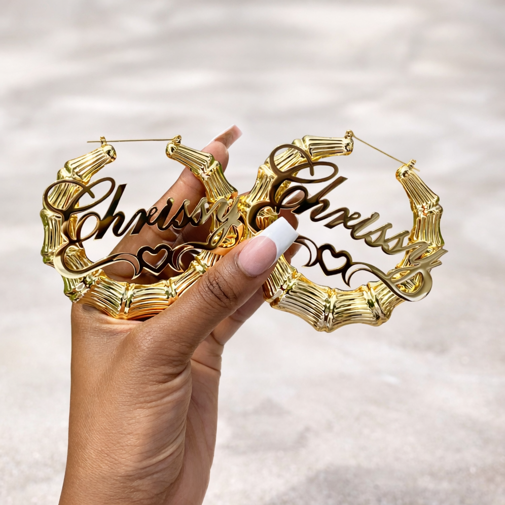 Custom Bamboo Heart Hoops