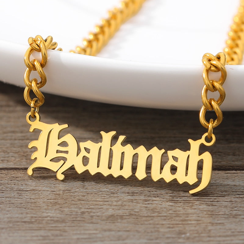 Old English Nameplate Necklace
