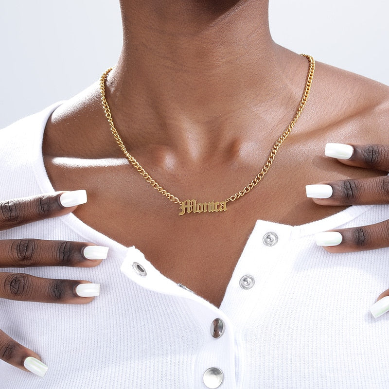 Old English Nameplate Necklace